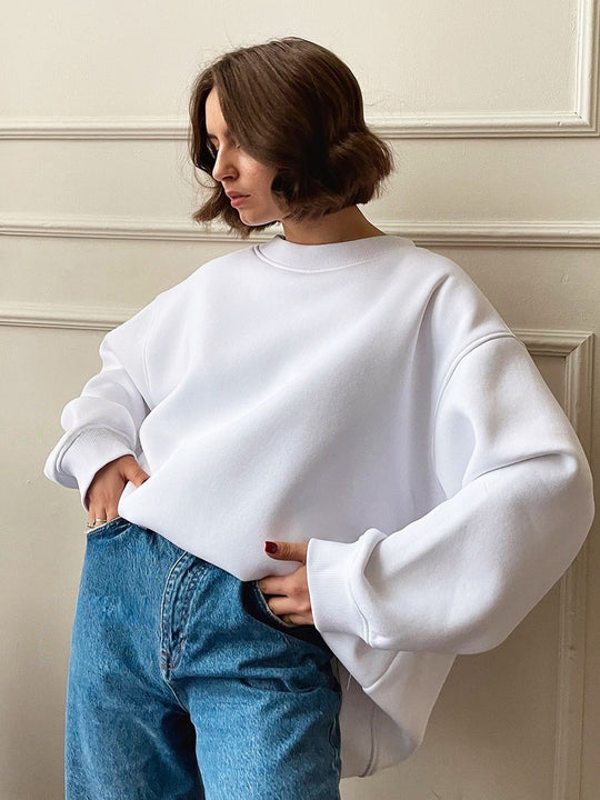 Damen Oversized Sweatshirt im lässigen Stil mit übergroßen Ärmeln und elastischen Bündchen Heidi-Mode