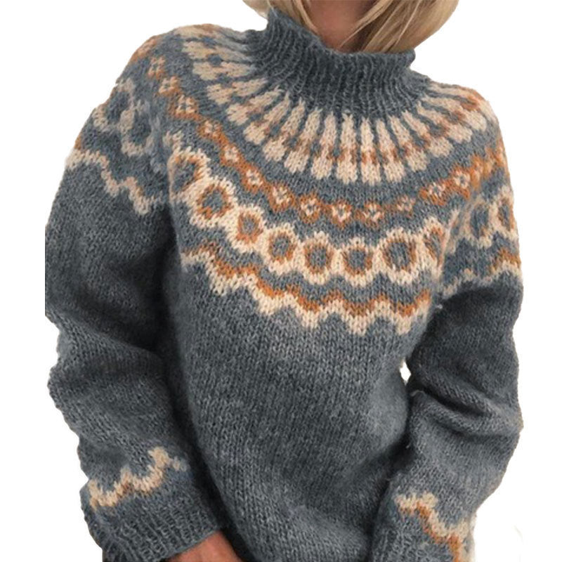 Damen Kuscheliger Strickpullover mit außergewöhnlichem Norweger-Muster Heidi-Mode