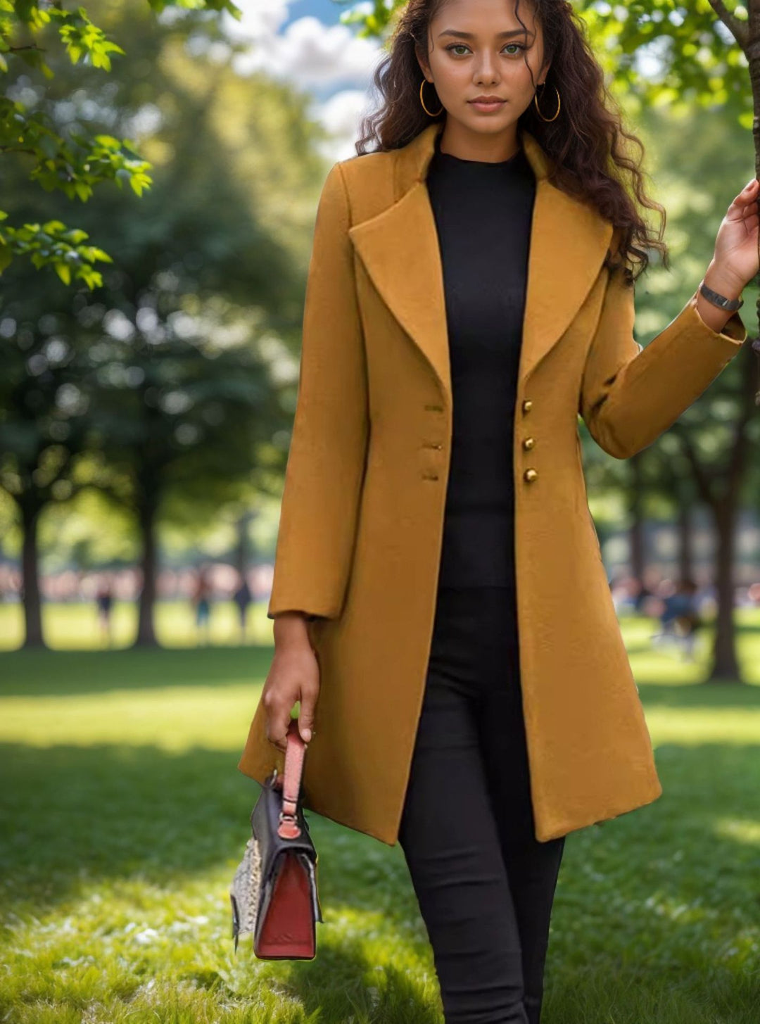 Damen eleganter und taillierter Trenchcoat mit strukturiertem Gewebe Heidi-Mode