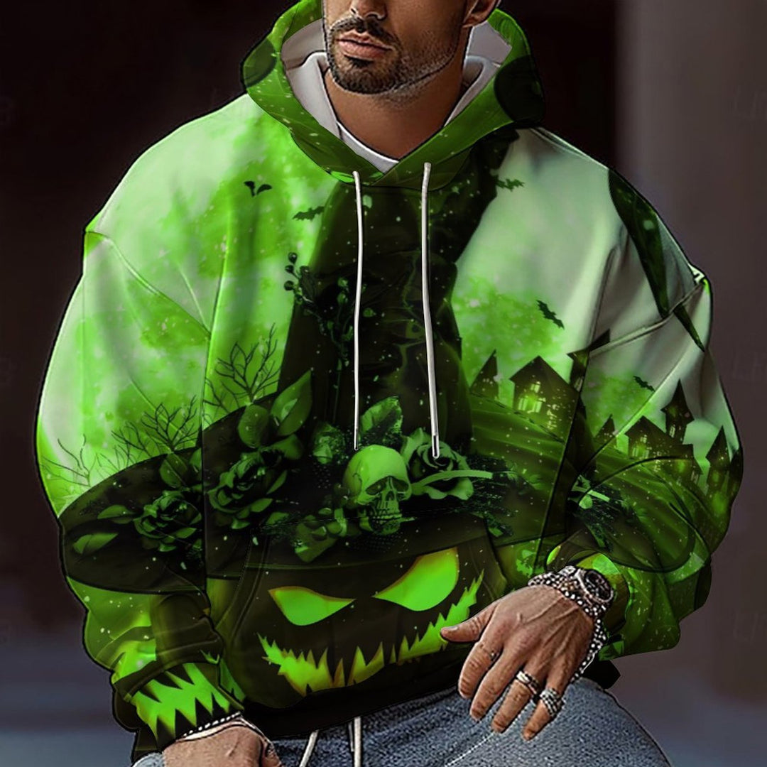 Herren Kapuzensweater mit kreativen Halloween-Motiv und lockerer Passform Heidi-Mode