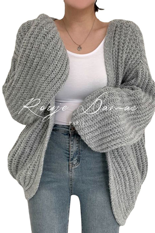 Damen Grobstrick Cardigan mit lässigem Schnitt und voluminösen Ärmeln Heidi-Mode