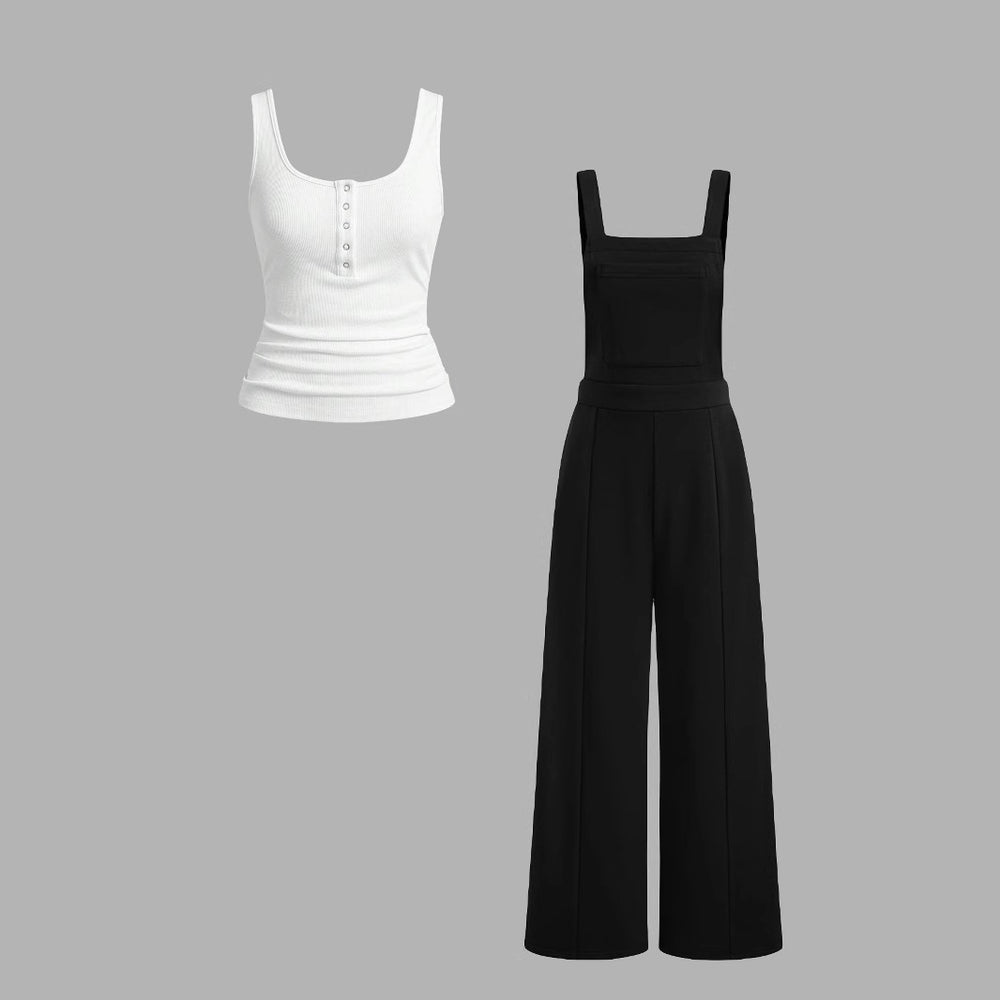 Damen lässiger Tank-Top und weit geschnittenen Latzhose Set Heidi-Mode