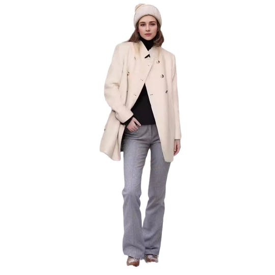 Damen eleganter Duffle-Mantel mit doppelter Knopfleiste und luxuriösen Details Heidi-Mode
