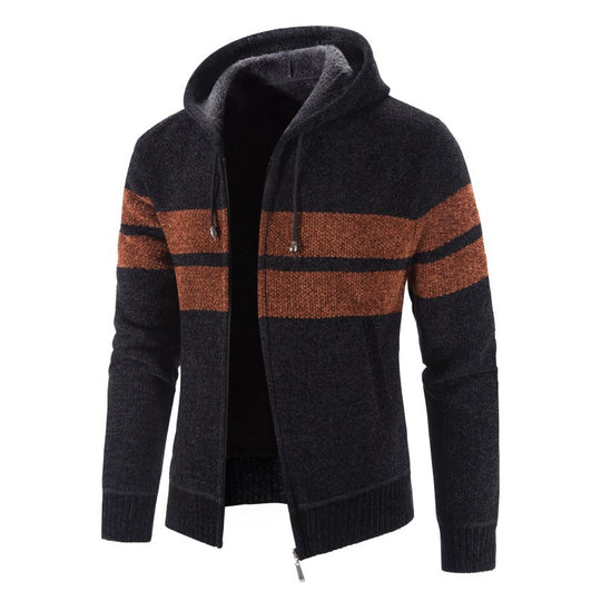 Herren Strickjacke mit Kapuze und modernem Streifenmuster Heidi-Mode