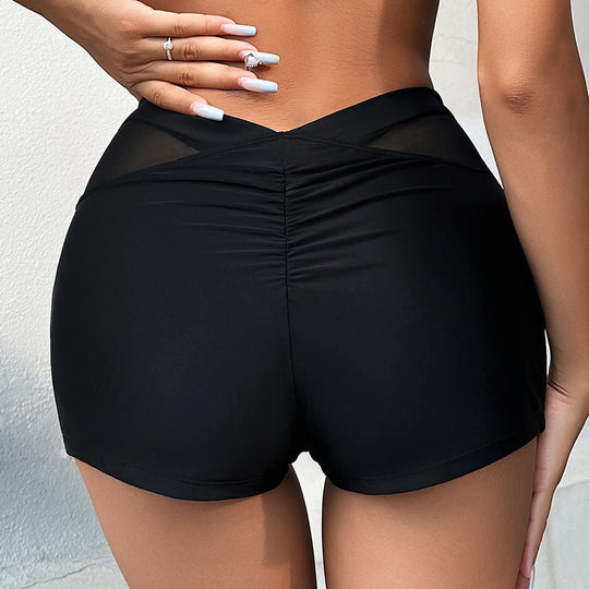Damen Sportliche Shorts mit High-Waist-Design und transparenten Einsätzen Heidi-Mode