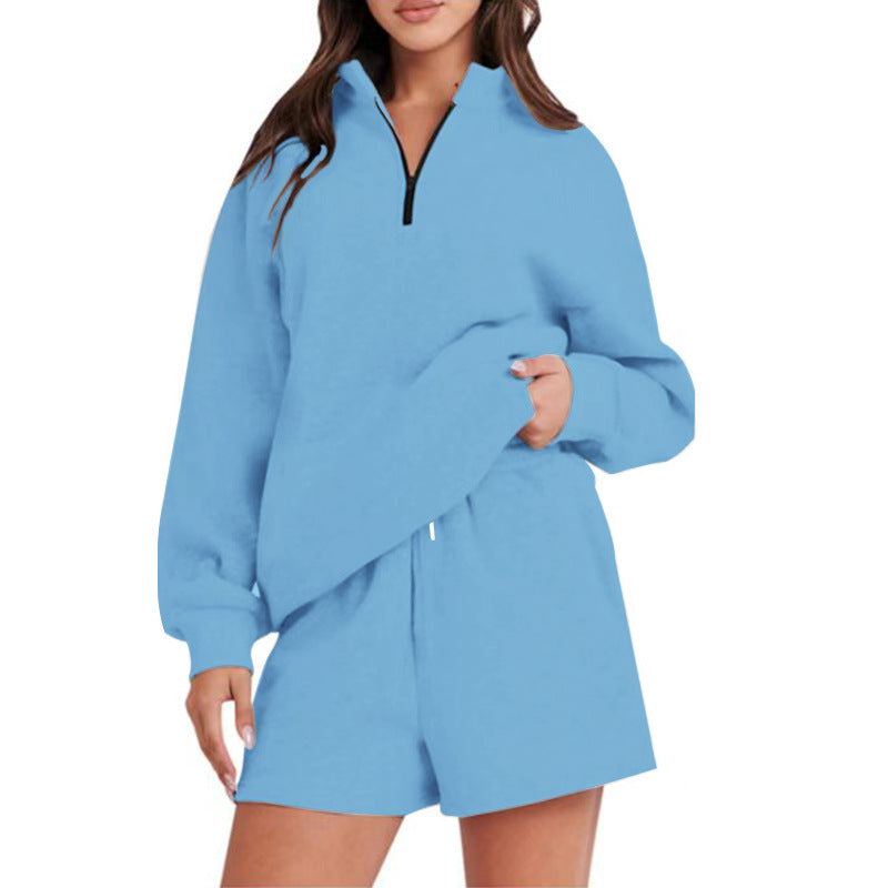 Damen Sportlicher Sweatshirt-Hosen-Set mit hohem Kragen und praktischem Reißverschluss Heidi-Mode