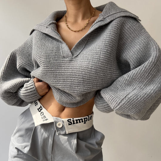 Damen Großer Strickpulli mit V-Ausschnitt Heidi-Mode