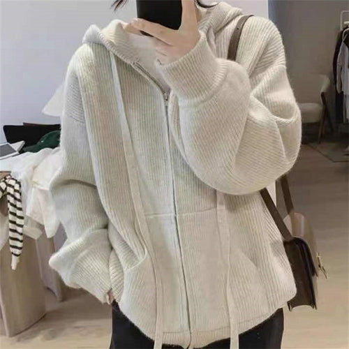 Damen Kapuzenjacke mit trendigem Rippstrickdesign und praktischen Taschen Heidi-Mode