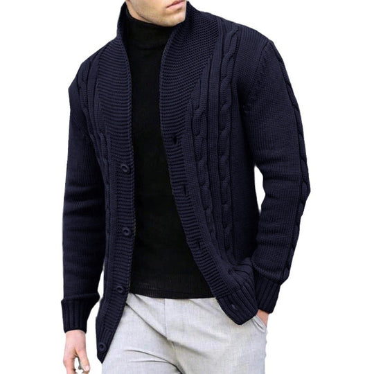 Herren Strickjacke mit Kabelmuster und Schalkragen Heidi-Mode
