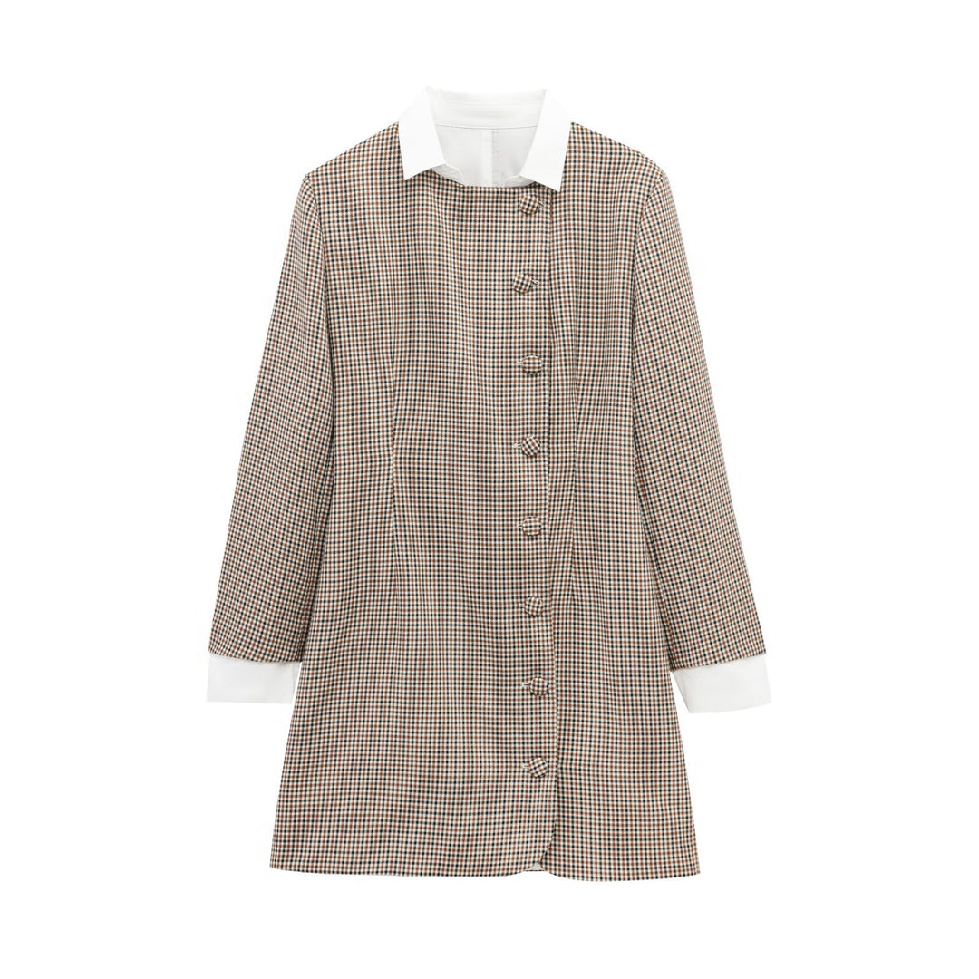 Damen Karomuster Blusenjacke mit Schalkragen und Knopfdetails Heidi-Mode