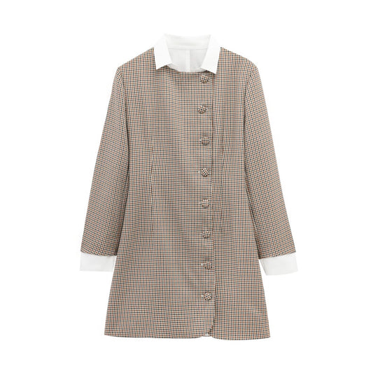 Damen Karomuster Blusenjacke mit Schalkragen und Knopfdetails Heidi-Mode