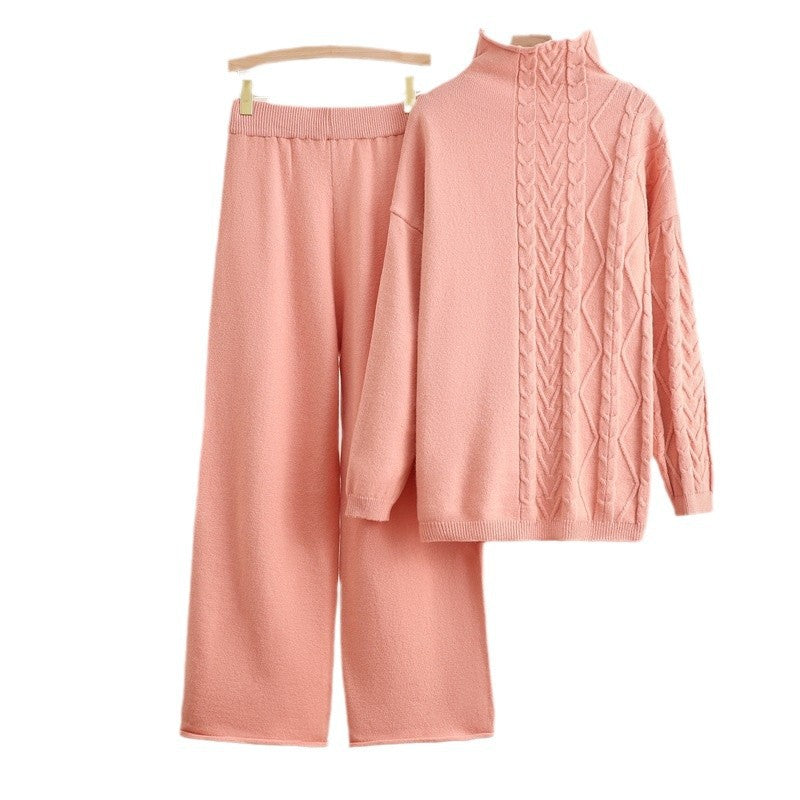 Damen gemütliches Strick-Loungewear-Set mit hochgeschlossenem Kragen Heidi-Mode