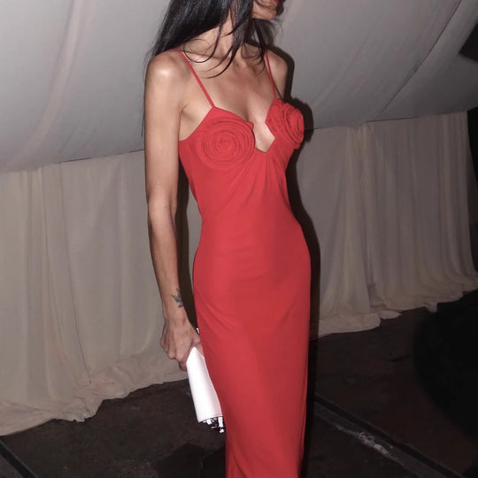 Damen Maxikleid mit floralen Applikationen und elegantem Schnitt Heidi-Mode