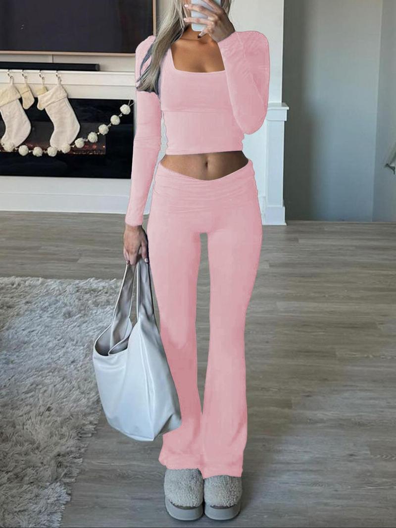 Damen Sportliches Set mit langärmligem Oberteil und weiter Hose Heidi-Mode