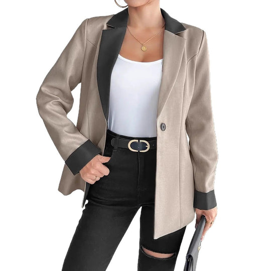 Damen Blazer mit eleganter Satin-Oberfläche und kontrastierenden Besätzen Heidi-Mode