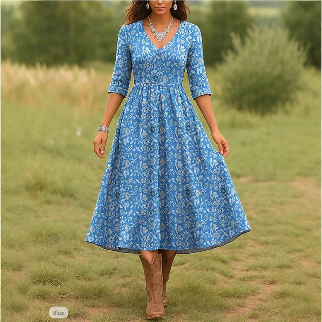 Damen Maxikleid mit floralem Design und elegantem V-Ausschnitt Heidi-Mode