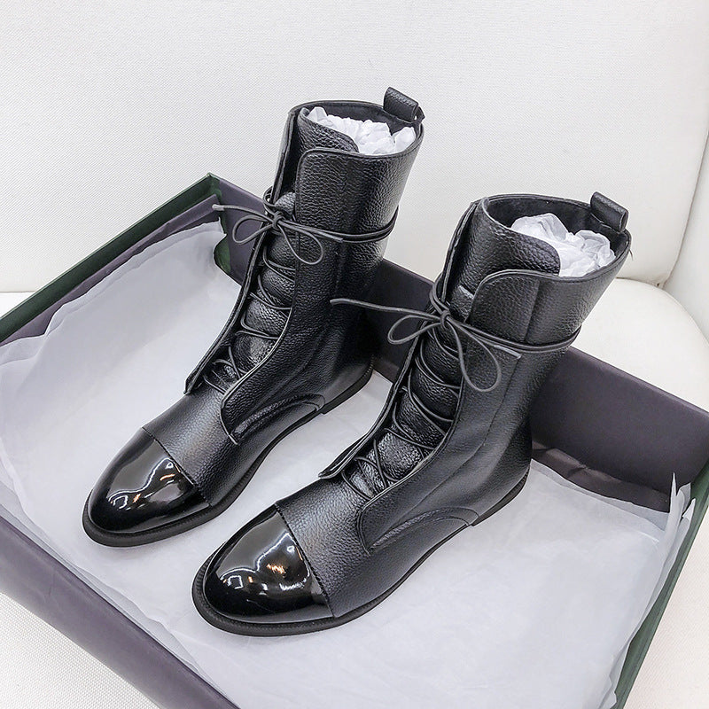 Damen Elegante Leder Stiefel mit glänzenden Spitzen Heidi-Mode