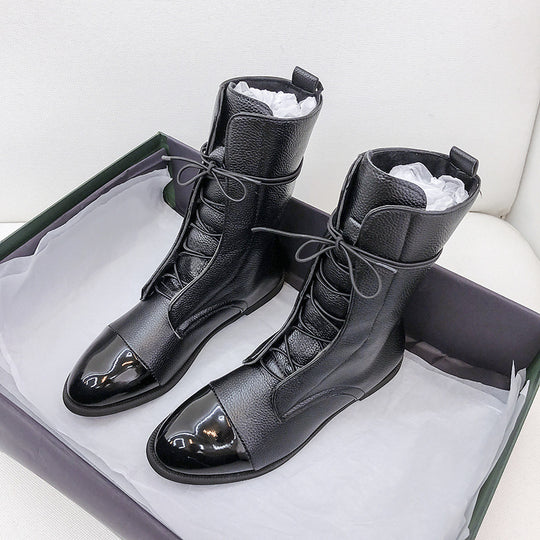 Damen Elegante Leder Stiefel mit glänzenden Spitzen Heidi-Mode