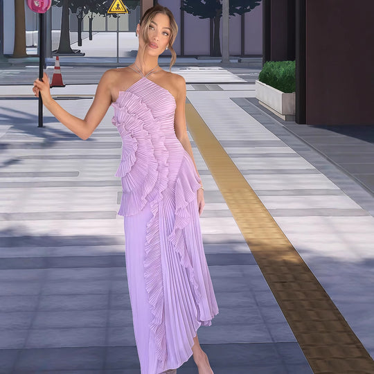 Damen Elegantes Wickelkleid mit plissierten Rüschen und asymmetrischem Saum Heidi-Mode