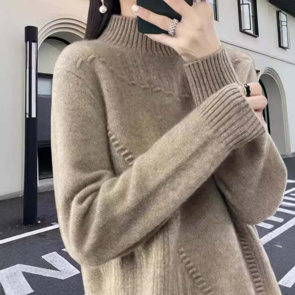 Damen Strickpullover mit elegantem Stehkragen und strukturiertem Design Heidi-Mode