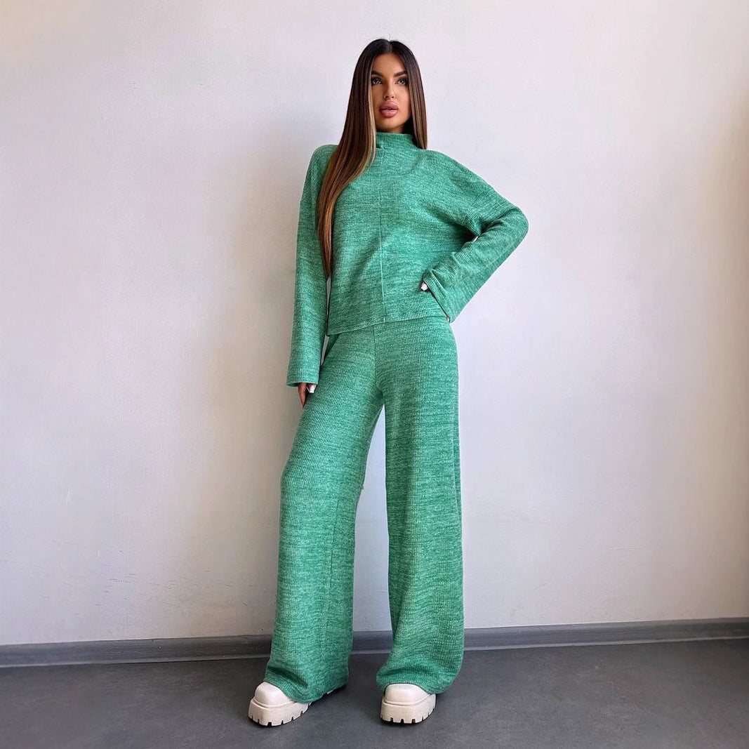 Damen Lässiges Strickanzug mit weitem Schnitt und hohem Kragen Heidi-Mode