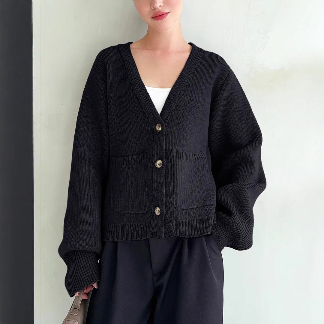 Damen Strickjacke mit weiten Ärmeln und praktischen Taschen Heidi-Mode