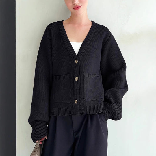 Damen Strickjacke mit weiten Ärmeln und praktischen Taschen Heidi-Mode