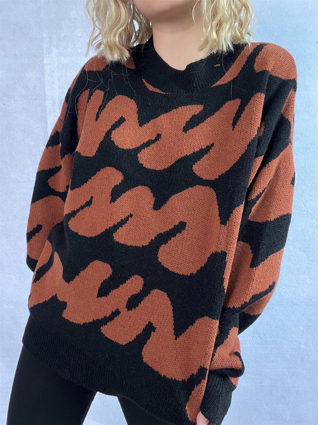 Damen lässiger Pullover mit modernem Farbblockdesign und voluminösen Ärmeln Heidi-Mode