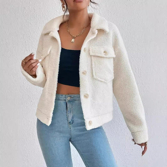 Damen Kuschelige Fleecejacke im stylishen Design mit Taschen Heidi-Mode