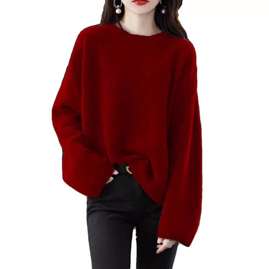 Damen weicher Strickpullover mit weitem Schnitt und legerem V-Ausschnitt Heidi-Mode