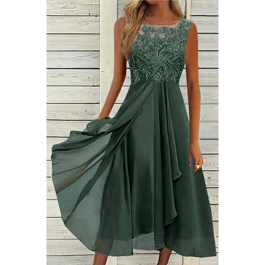 Damen elegante Cocktailkleid mit kunstvollen Spitzenakzenten Heidi-Mode
