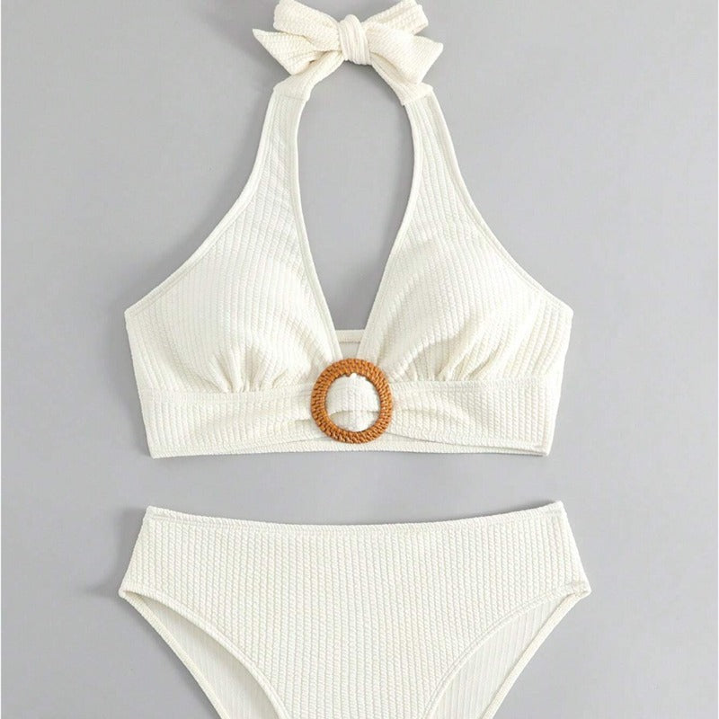 Femme Hochkragen Ripp-Halter Bikini Set Heidi-Mode
