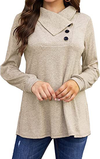 Damen asymmetrisches Sweatshirt mit hohem Kragen und praktischen Knopfdétails Heidi-Mode