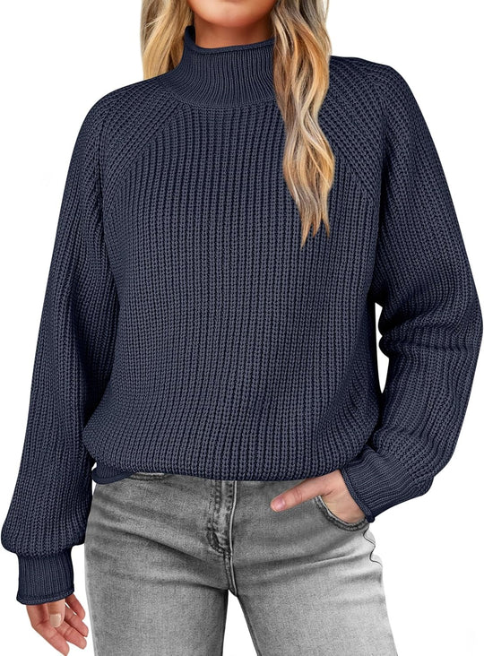 Damen modischer Strickpullover mit hohem Kragen und strukturierter Oberfläche Heidi-Mode