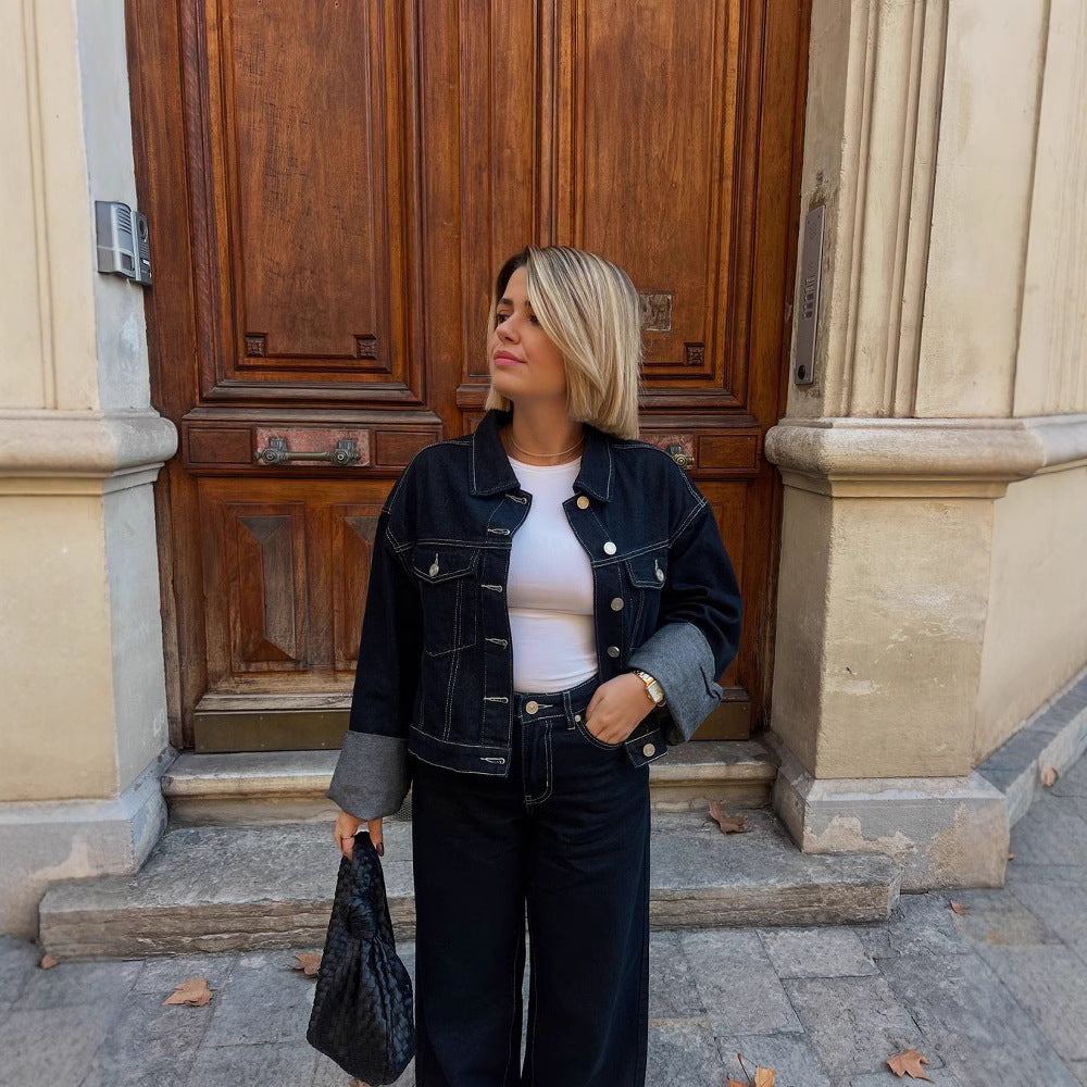 Damen Weit geschnittene Denim-Hose mit modischem Aufschlag Heidi-Mode