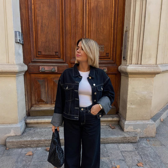 Damen Weit geschnittene Denim-Hose mit modischem Aufschlag Heidi-Mode