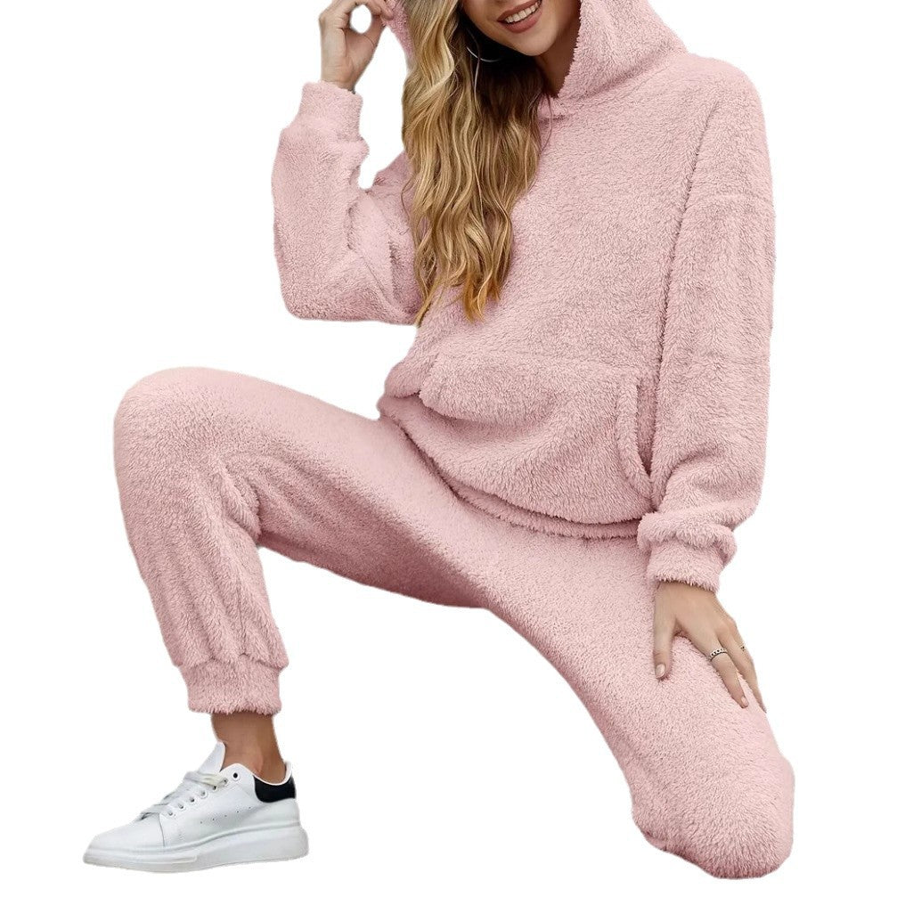 Damen Fleece-Loungewear-Set mit Kapuze und Taschen Heidi-Mode