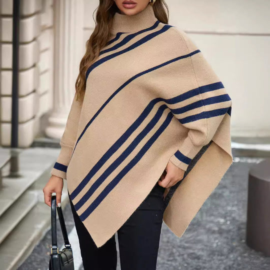 Damen Poncho mit modernen Streifen Heidi-Mode