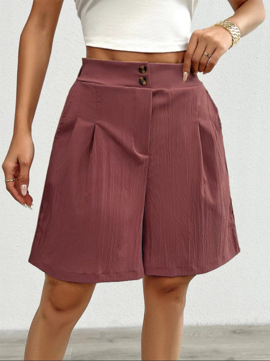 Damen Elegante Shorts mit Knopfverschluss und faltigem Design Heidi-Mode