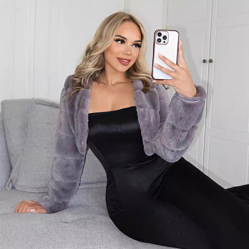 Damen Kurze Kunstpelzjacke mit breiten Ärmeln Heidi-Mode