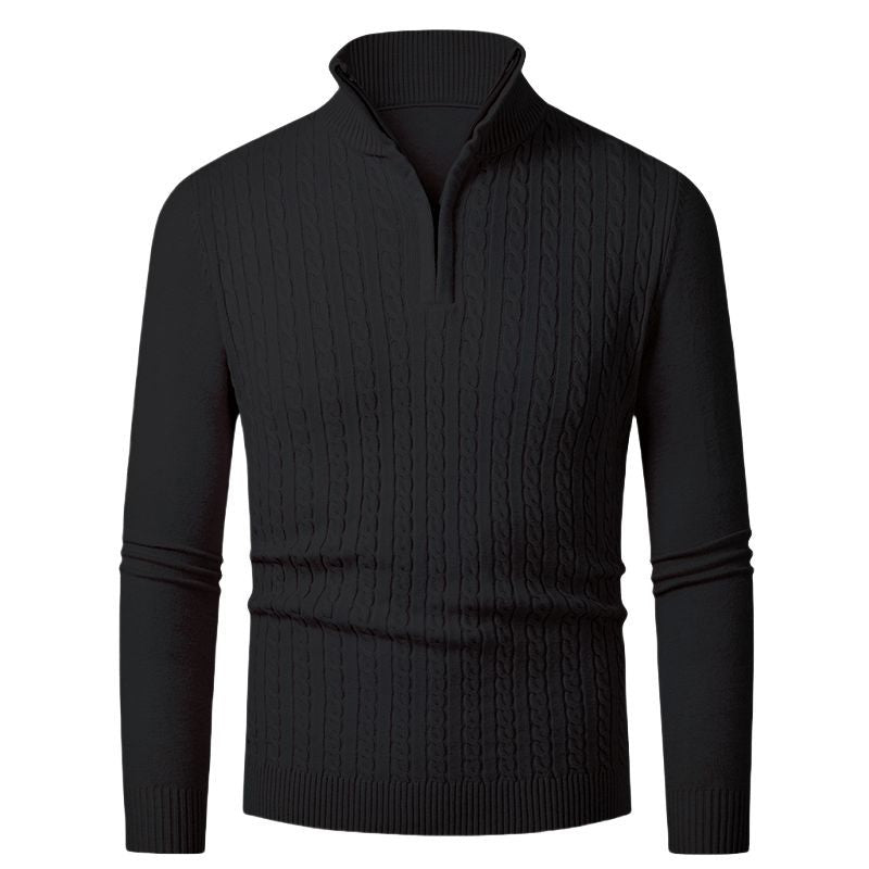Herren Strickpullover mit modischem Zopfmuster und hochgeschlossenem Kragen Heidi-Mode