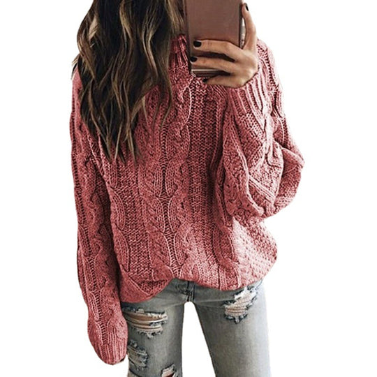 Damen lässiger Grobstrickpullover mit romantischem Zopfmuster Heidi-Mode