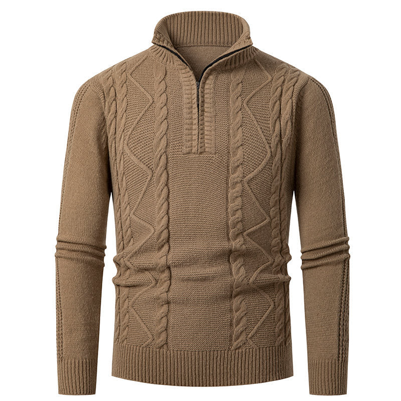 Herren Strickpullover mit hohem Kragen und Zopfmuster Heidi-Mode