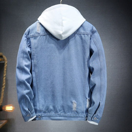 Herren lässige Jeansjacke mit bequemem Hoodie-Einsatz und modischen Details Heidi-Mode