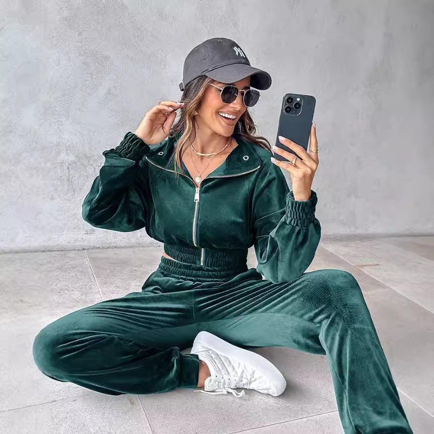 Damen lässiger Sportanzug mit elastischem Bund und Taschen Heidi-Mode