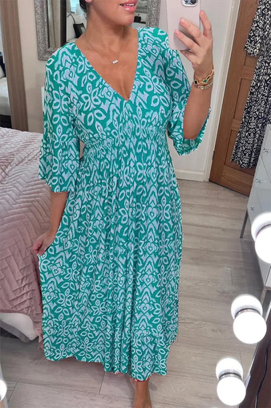 Damen Maxikleid mit schmeichelndem V-Ausschnitt und voluminösen Ärmeln Heidi-Mode
