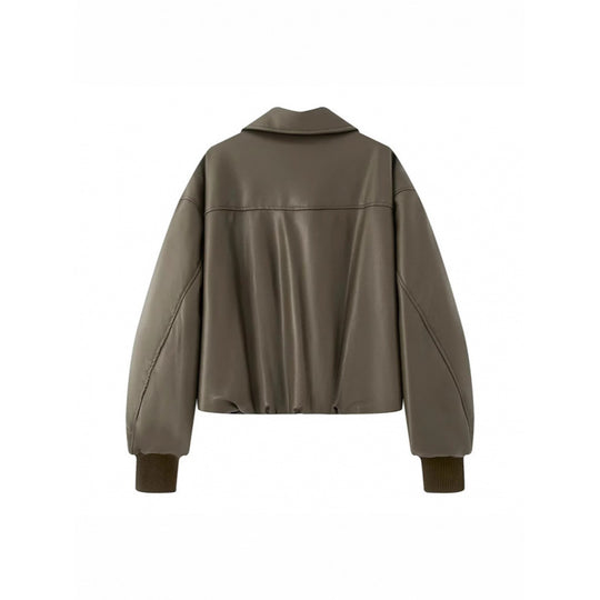 Damen lässige Boxy-Jacke aus weichem Kunstleder mit elastischem Bund Heidi-Mode