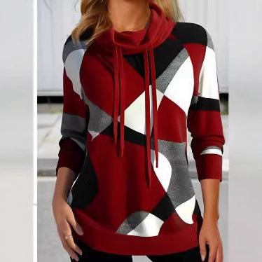 Damen Kapuzenpullover mit geometrischem Muster und hoher Passform Heidi-Mode