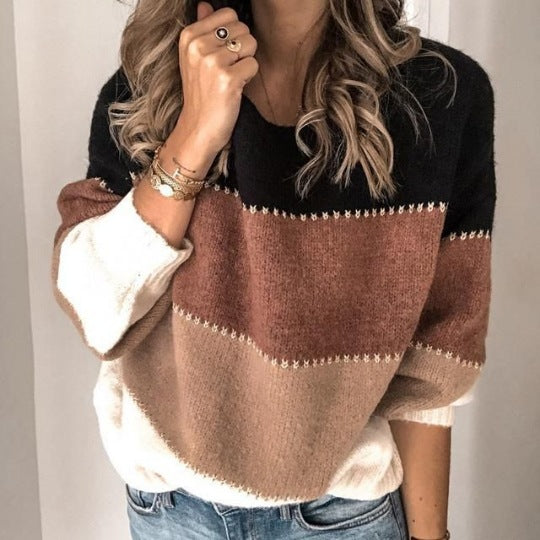 Damen weicher Pullover mit farbigen Blockstreifen Heidi-Mode