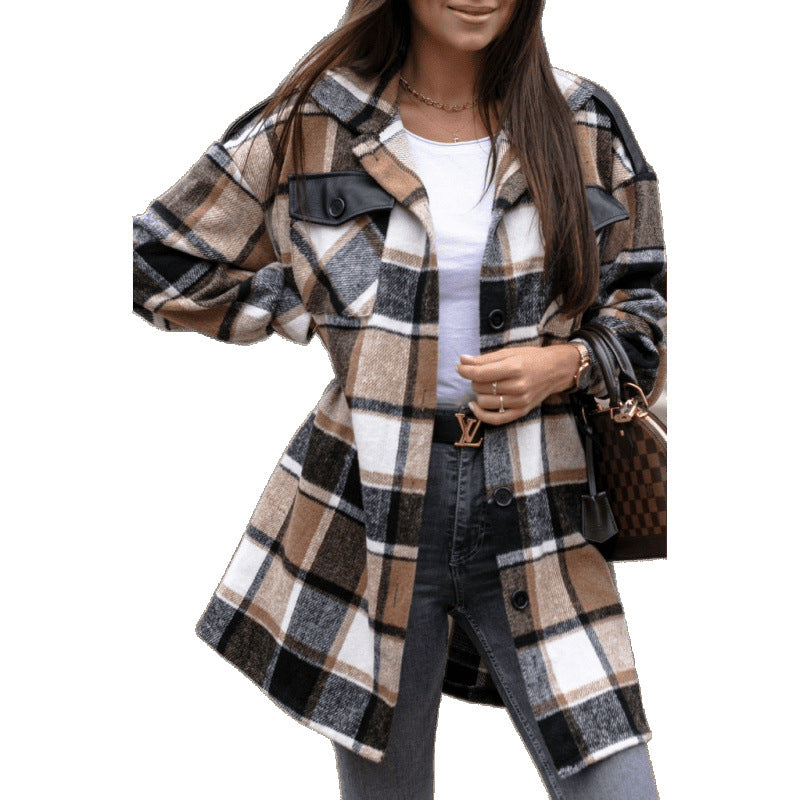 Damen Oversized Karierter Hemdjacke Heidi-Mode
